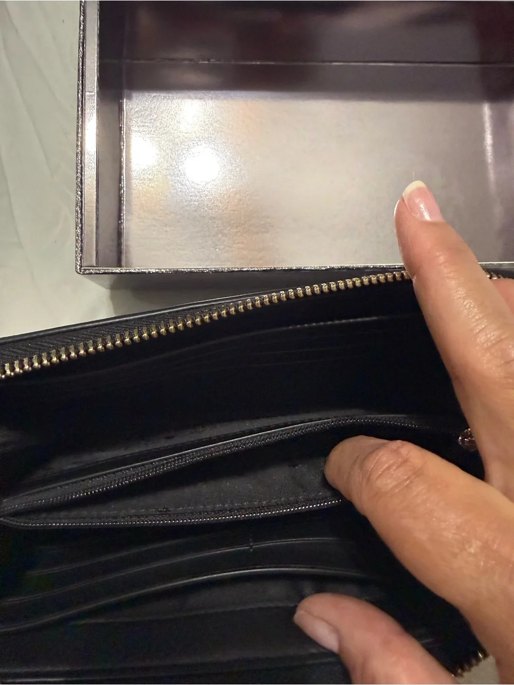 Brand NEW- Black Saffiano Zip-Around Wallet with Gold Plaque